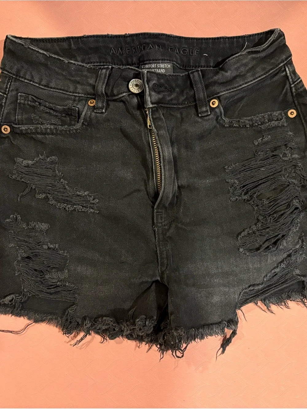 American Eagle Outfitters Black Ripped Denim Cutoff Mom Shorts